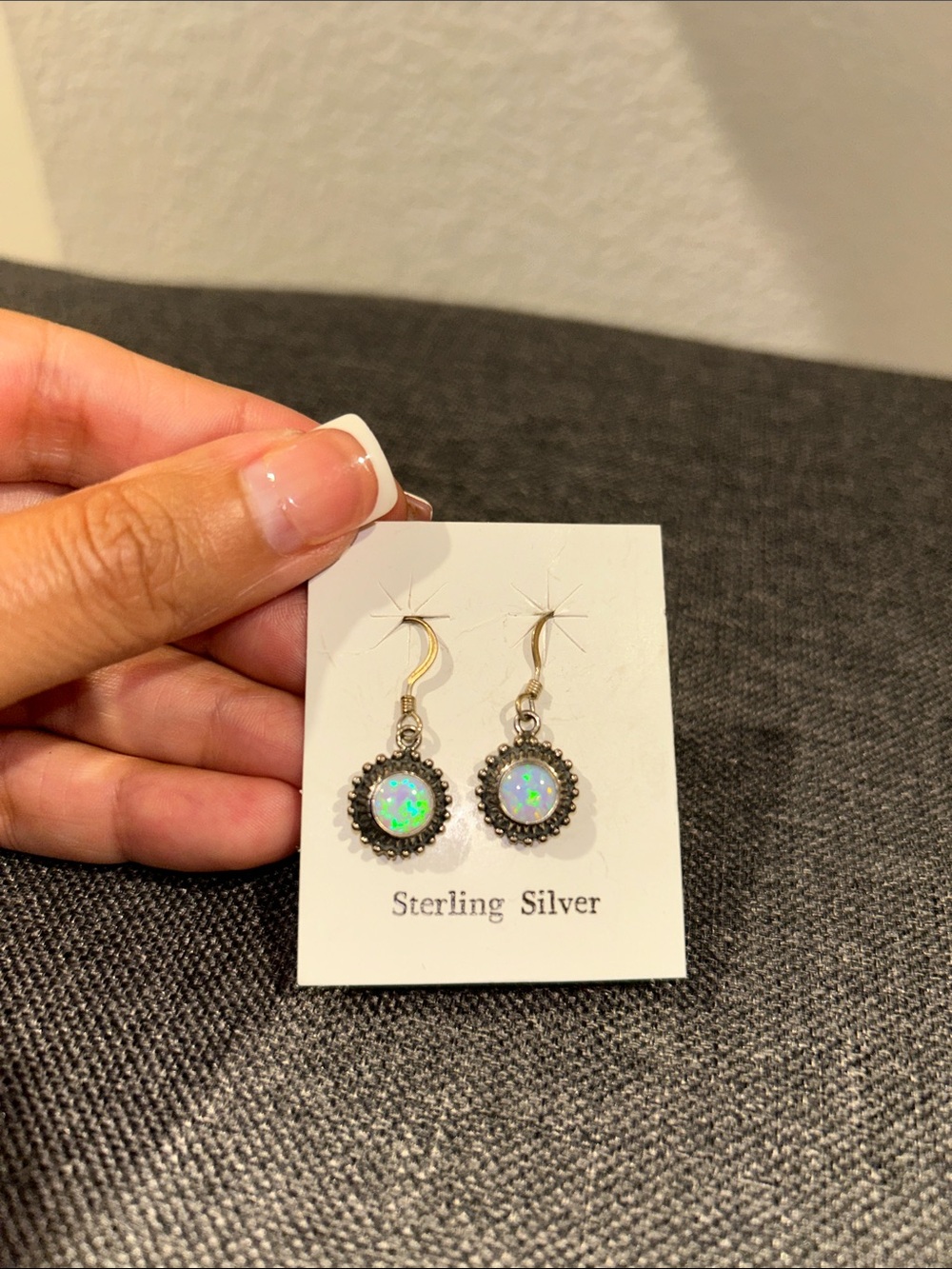 Sterling Silver Iridescent Opal Drop Earrings
